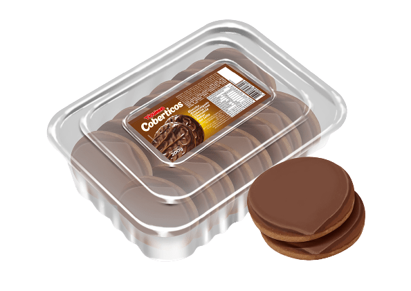 Biscoito amanteigado coberto com chocolate sabor ao leite